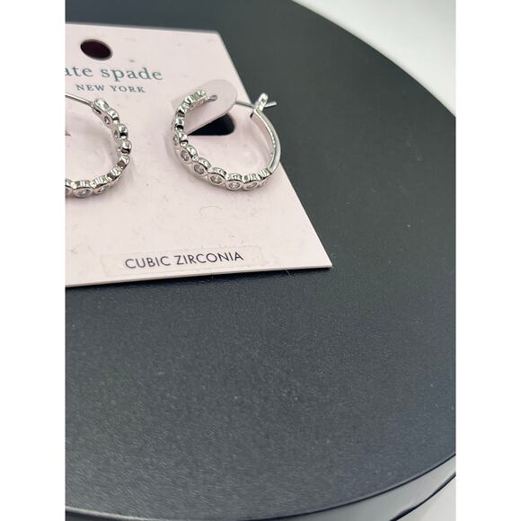 Kate Spade NY Full Circle Huggie CZ Pave Hoop Silver Plated Earrings New - Picture 2 of 7